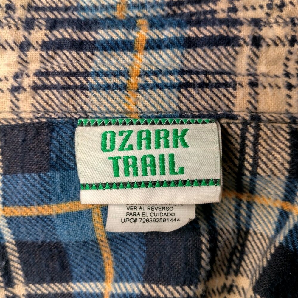Vitage Ozark Trail Flannel Shirt Men Medium Blue Yellow Plaid Clssic Work Grunge - Picture 10 of 15